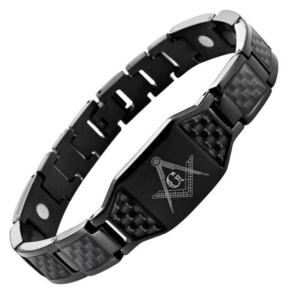 Men's black stainless steel Masonic bracelet, which combines symbolism with sle - Picture 1 of 2
